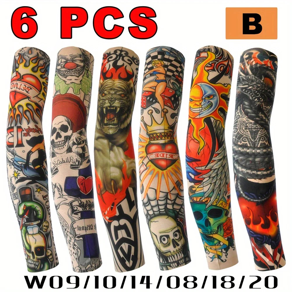 6Pcs Summer Thin Ice Slide Fiber Tattoo Arm Sleeve - Unisex Wear Resistant Cooling Arm Guard