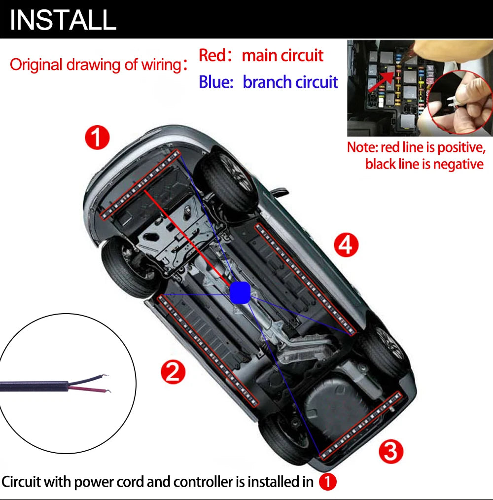 KEVANLY Luces LED RGB Auto 12V | Control por APP | Underglow | Ambiente y Decoración | Silicona | Universal
