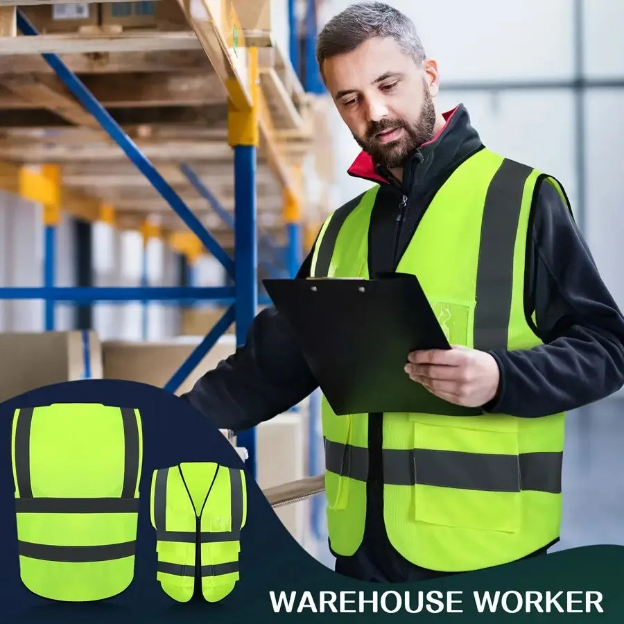 15 Pack Reflective Safety Vests Polyester Woven High Visibility Vest with Pockets and er Smooth Fabric 120g/m² Fluorescent Gree