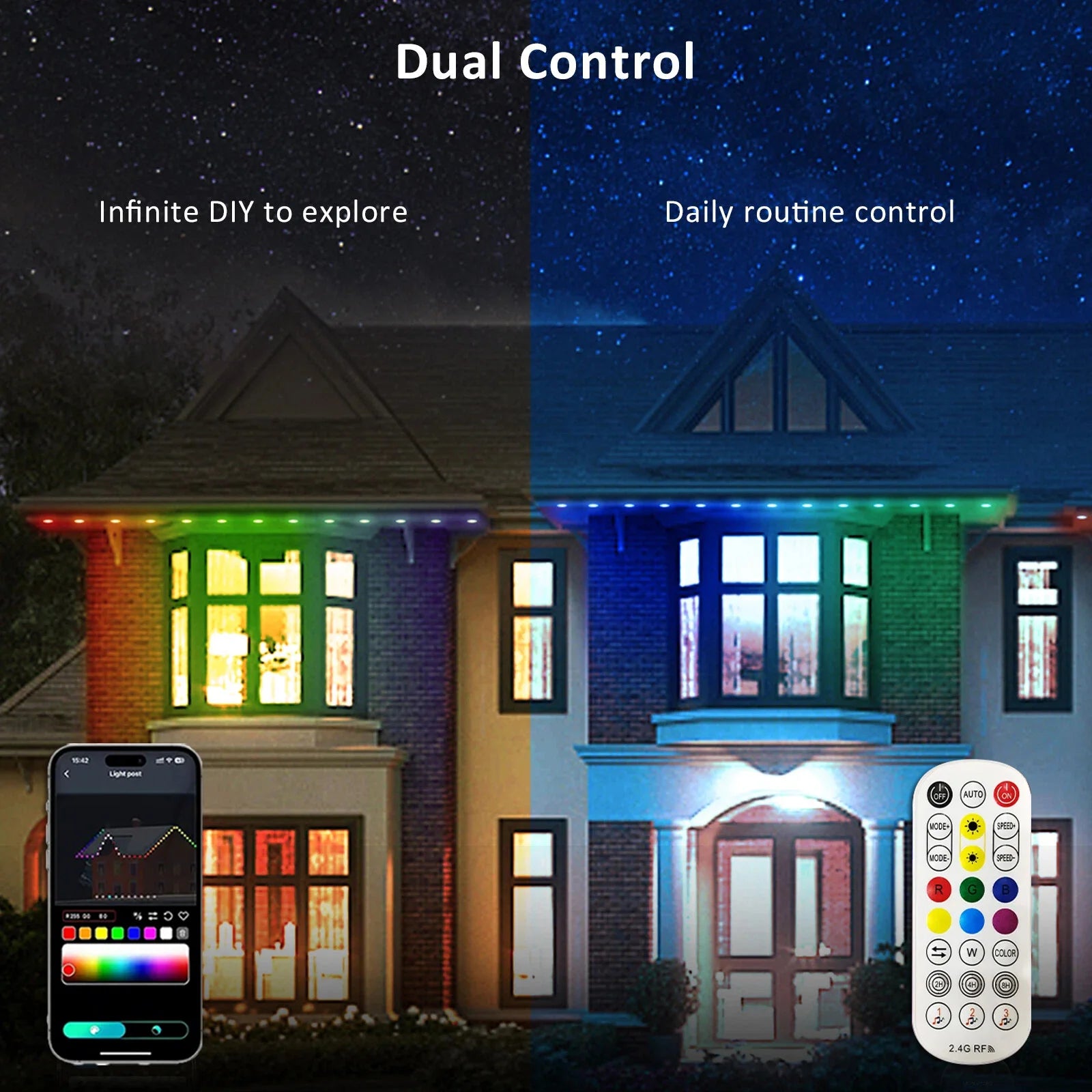 Luces Alero Exterior MIMIRGB 60m | 120LEDs RGBIC | IP67 | Alexa | Halloween y Navidad | Casa Completa - Firu Total Sales