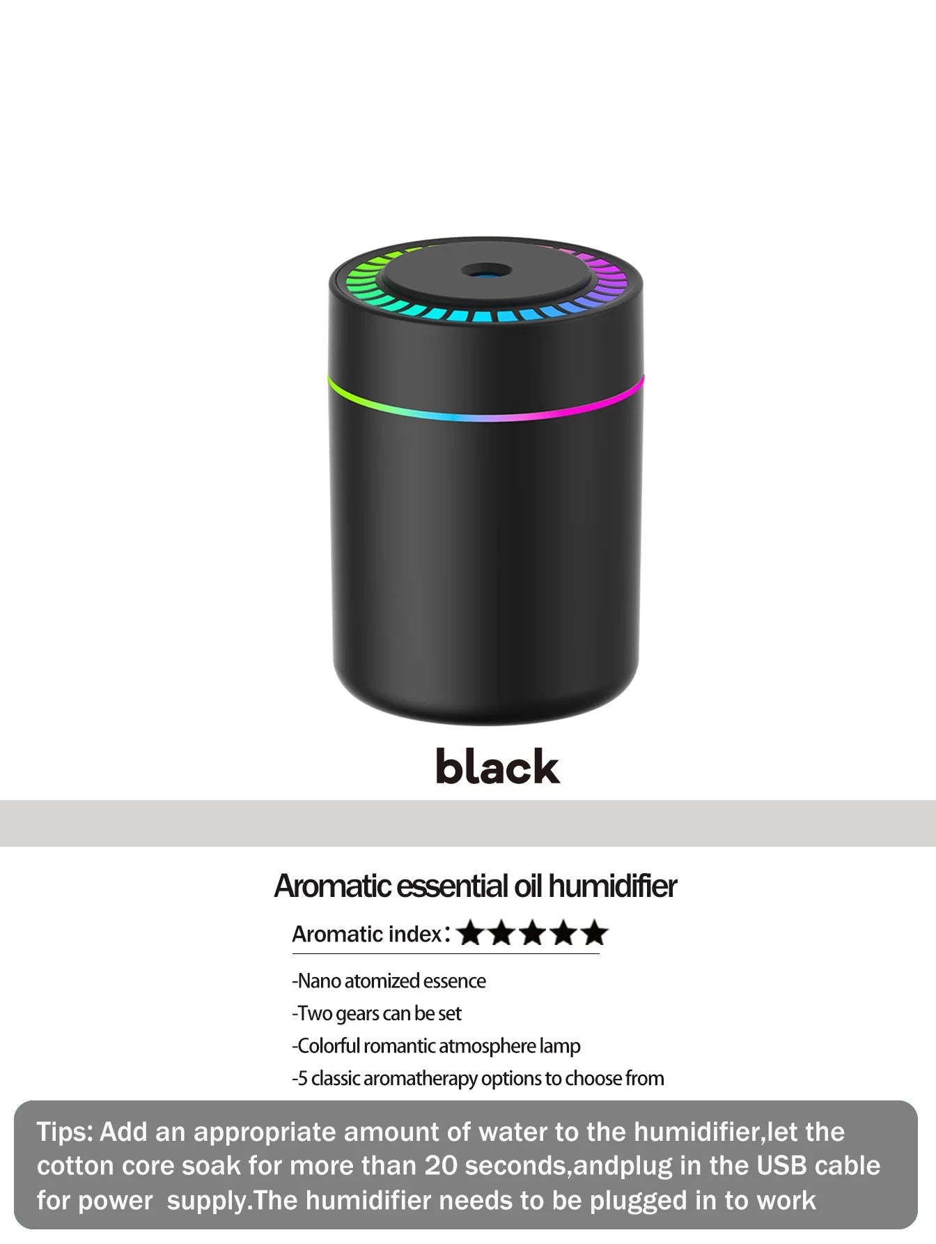 Difusor Aromaterapia 180ml | Humidificador LED 7 Colores | Auto y Hogar 🌿