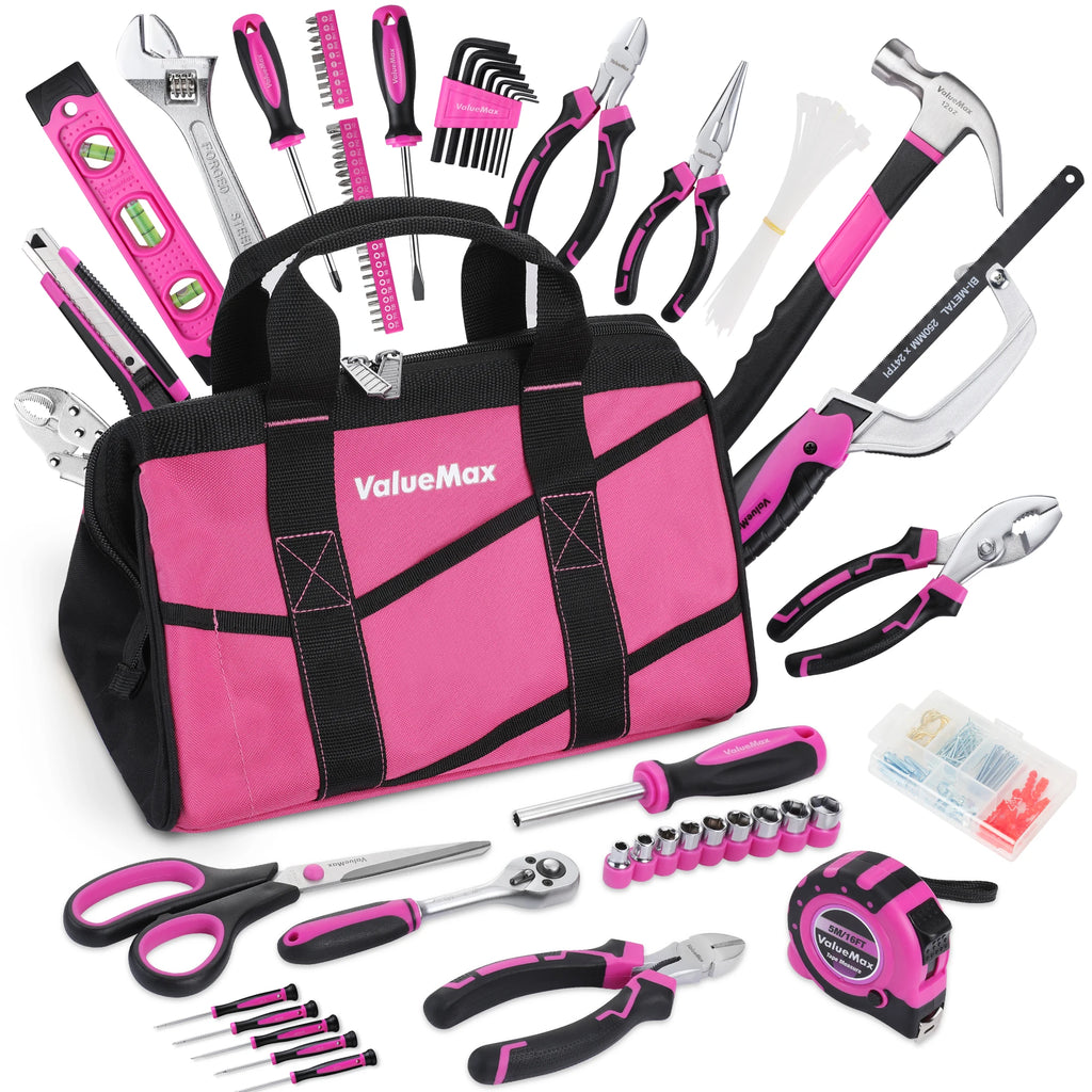 ValueMax Home Tool Set, 218-Piece Basic Household Repairing Tool Kit with 13-Inch Large Opening Tool Bag, Orange General Hand To - Firu Total Sales