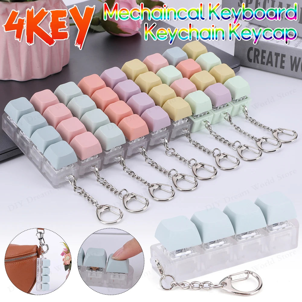 4 Keys Button Keycap Fidget Keychain Keyboard Key Toy Keyboard Clicker Toy Keyboard Cube Toy for Adult Gifts To Relief Pass Time