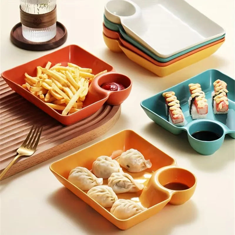 Chips and Salsa Serving Dish Plates 1/2/4pcs Reusable Chip and Dip Bowl Serving Dishes Rectangular Snack Tray with Compartments