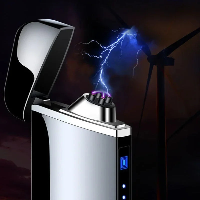 Smart Windproof Flameless Plasma Lighter | Double Arc USB Rechargeable | LED Power Display Touch | Metal Body