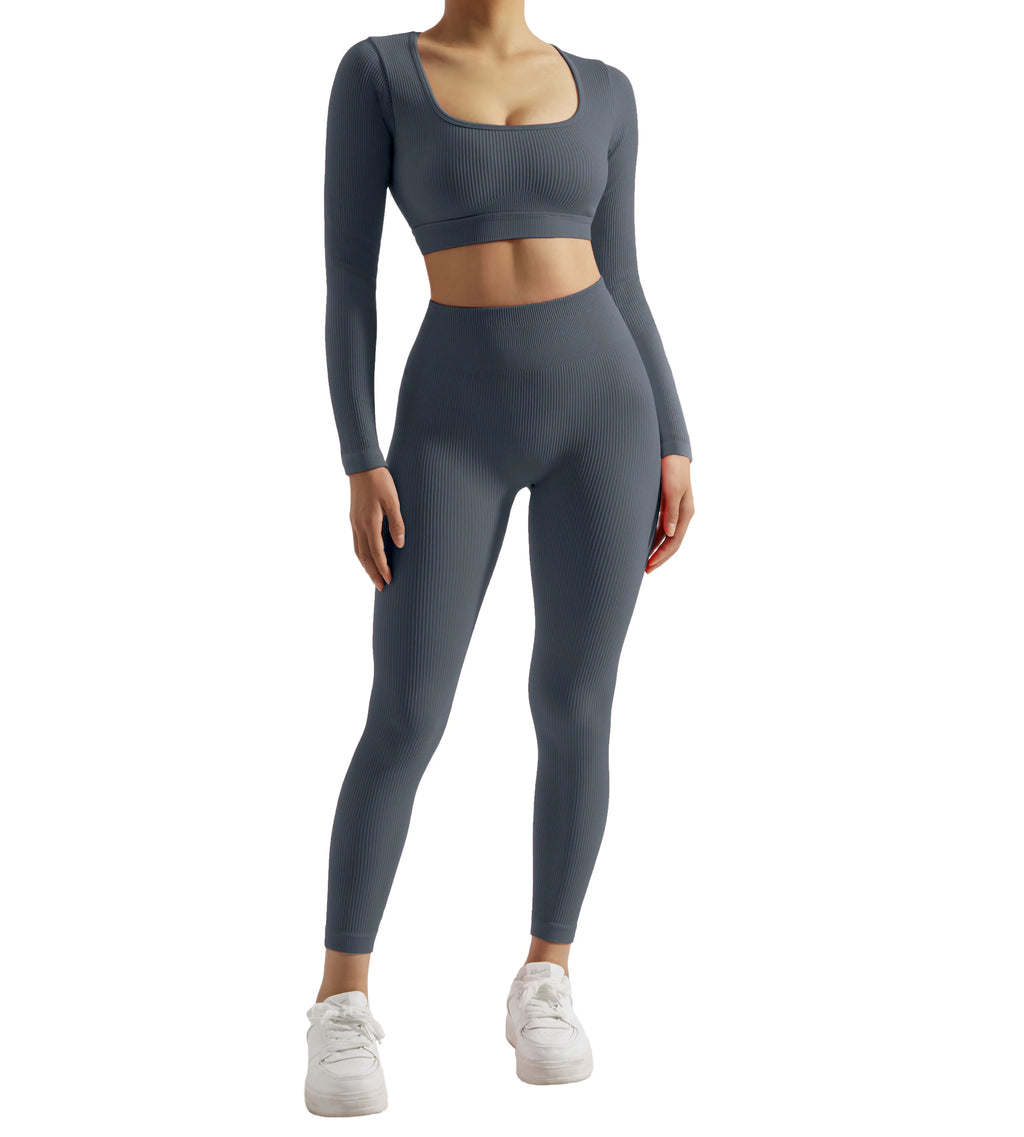 2PCS Yoga Suit Women Sports Set Quick-Drying Gym Set Tracksuit Running Workout Long Sleeve Sports Shirt Yoga Set Yoga Clothing