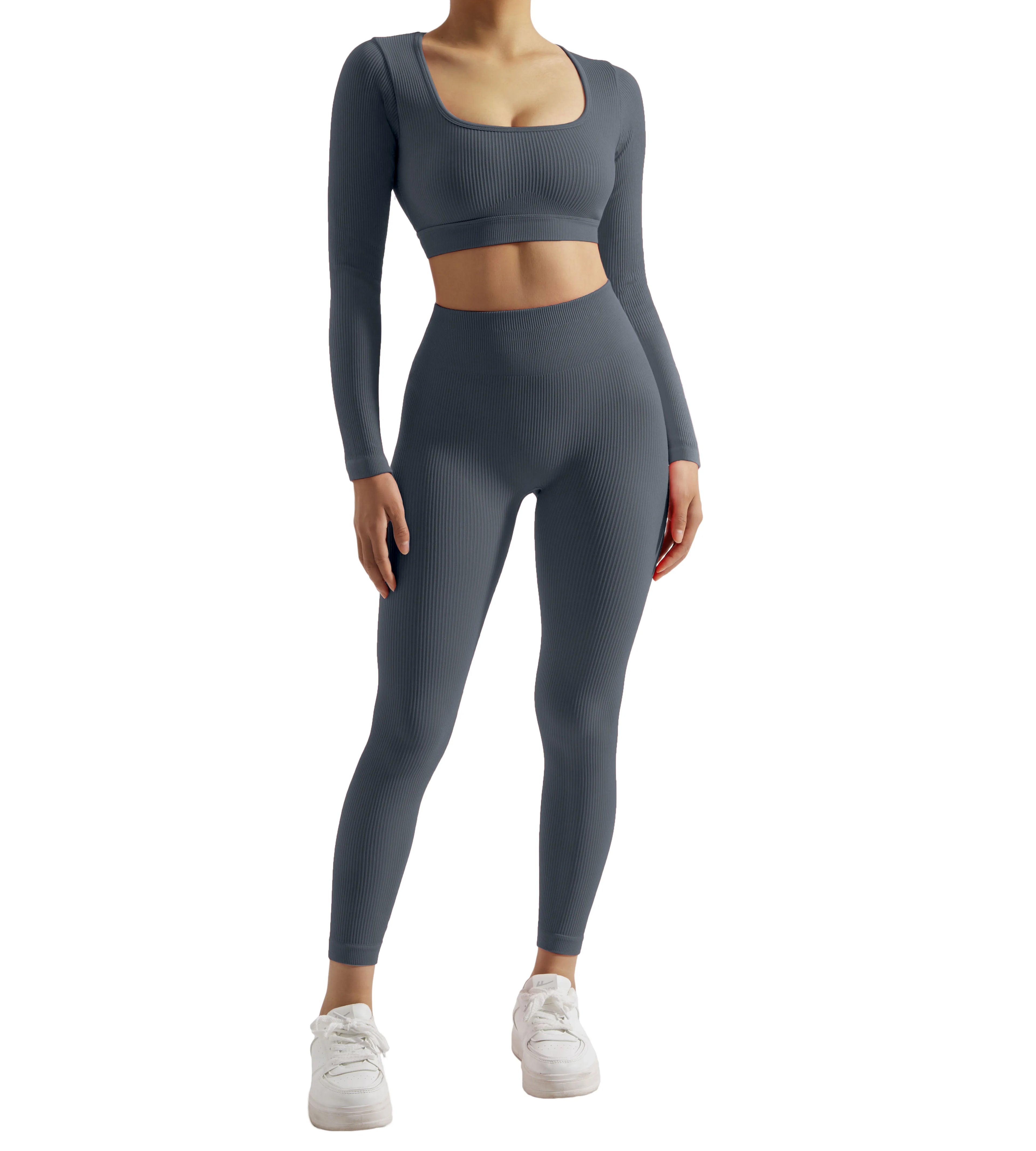 2PCS Yoga Suit Women Sports Set Quick-Drying Gym Set Tracksuit Running Workout Long Sleeve Sports Shirt Yoga Set Yoga Clothing