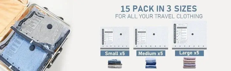 Vacuum Compression Bags for Travel | Rechargeable Pump | Carry-On Size | Space Saver