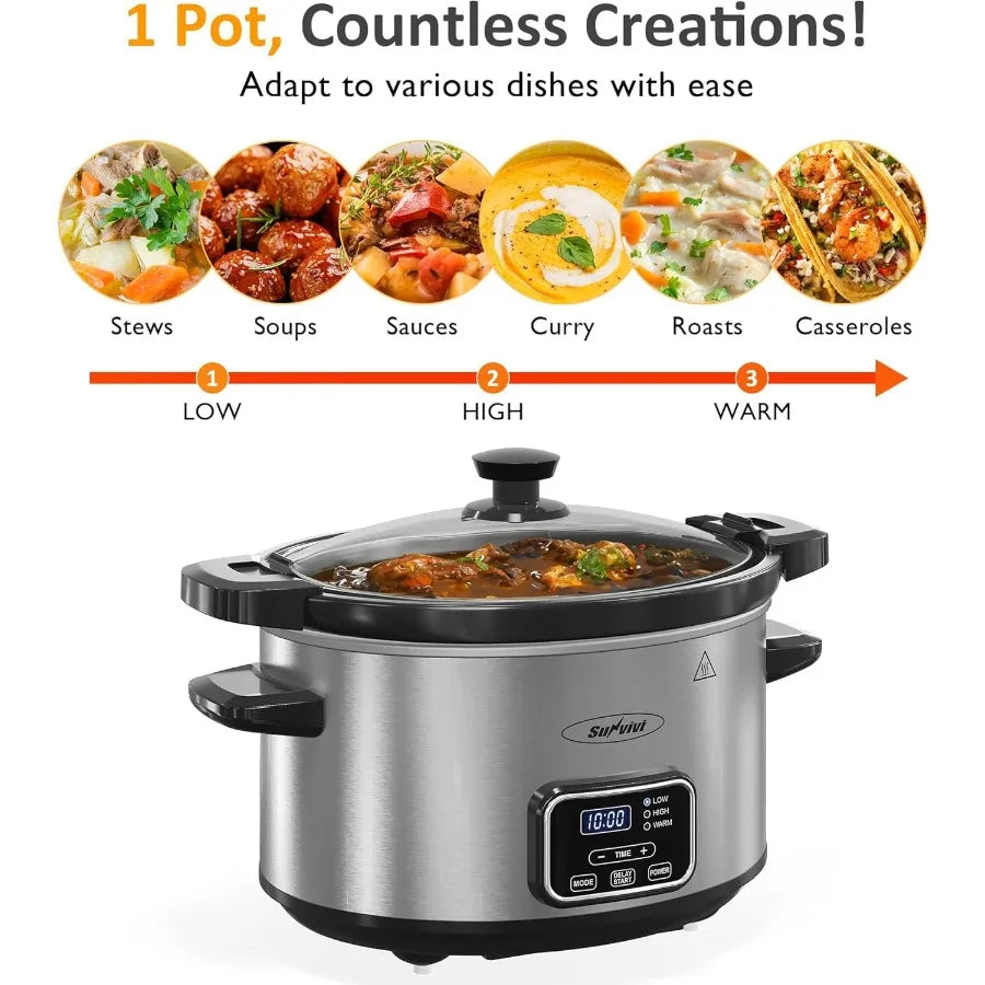 Olla de Cocción Lenta Programable 4qt | Tapa con Cierre | 3 Temperaturas | Cocina en Casa