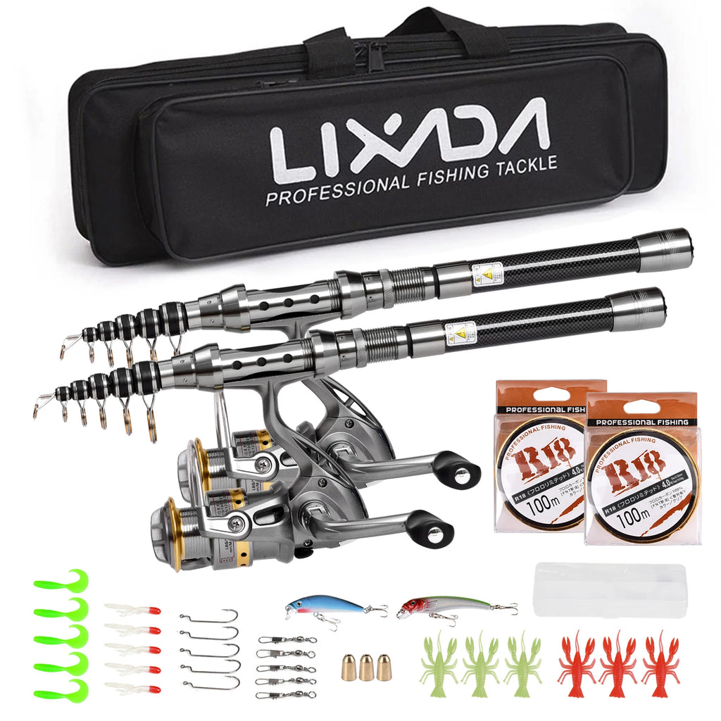 2-Pack Telescopic Fishing Rod & Reel Combo | Carbon Fiber | Full Accessories Set