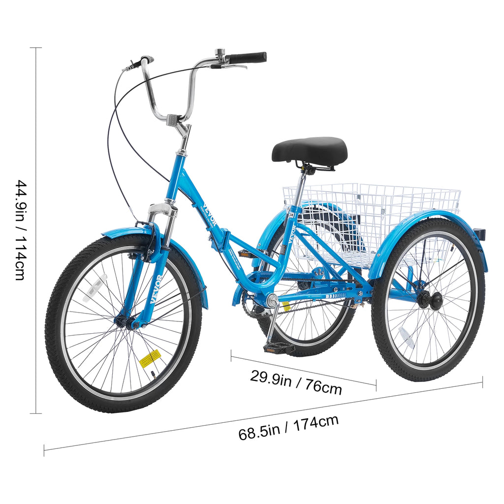 SucceBuy 20/24/26-Inch Folding Adult Tricycle Carbon Steel 3 Wheel Cruiser Shopping Picnic Foldable For Women Men  Seniors