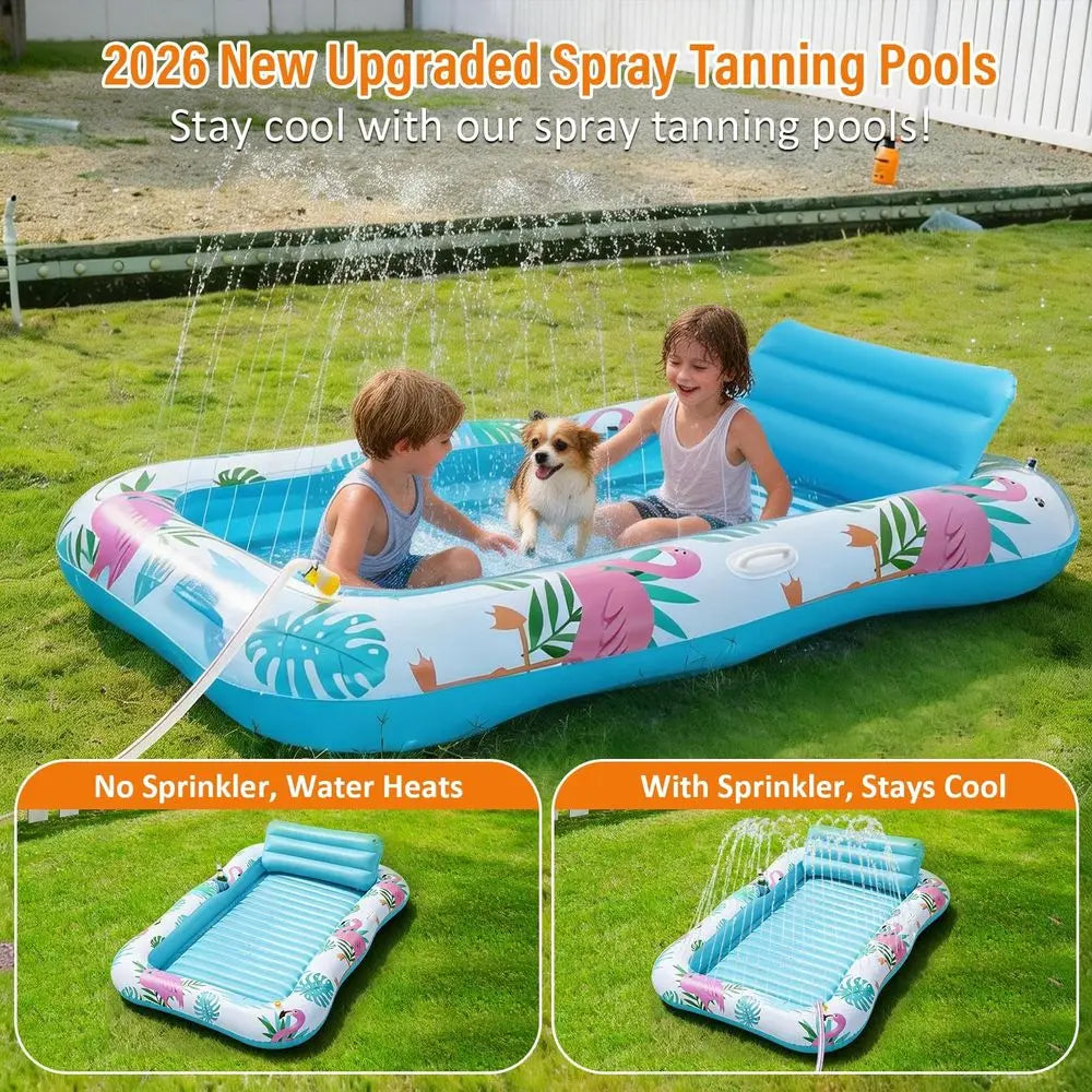 Tanning Pool Lounger Float with Sprinkler, Pool Float Adult with Pillow amp Cup Holder, Sunbathing Blow Up Tanning Bed, Suntan T