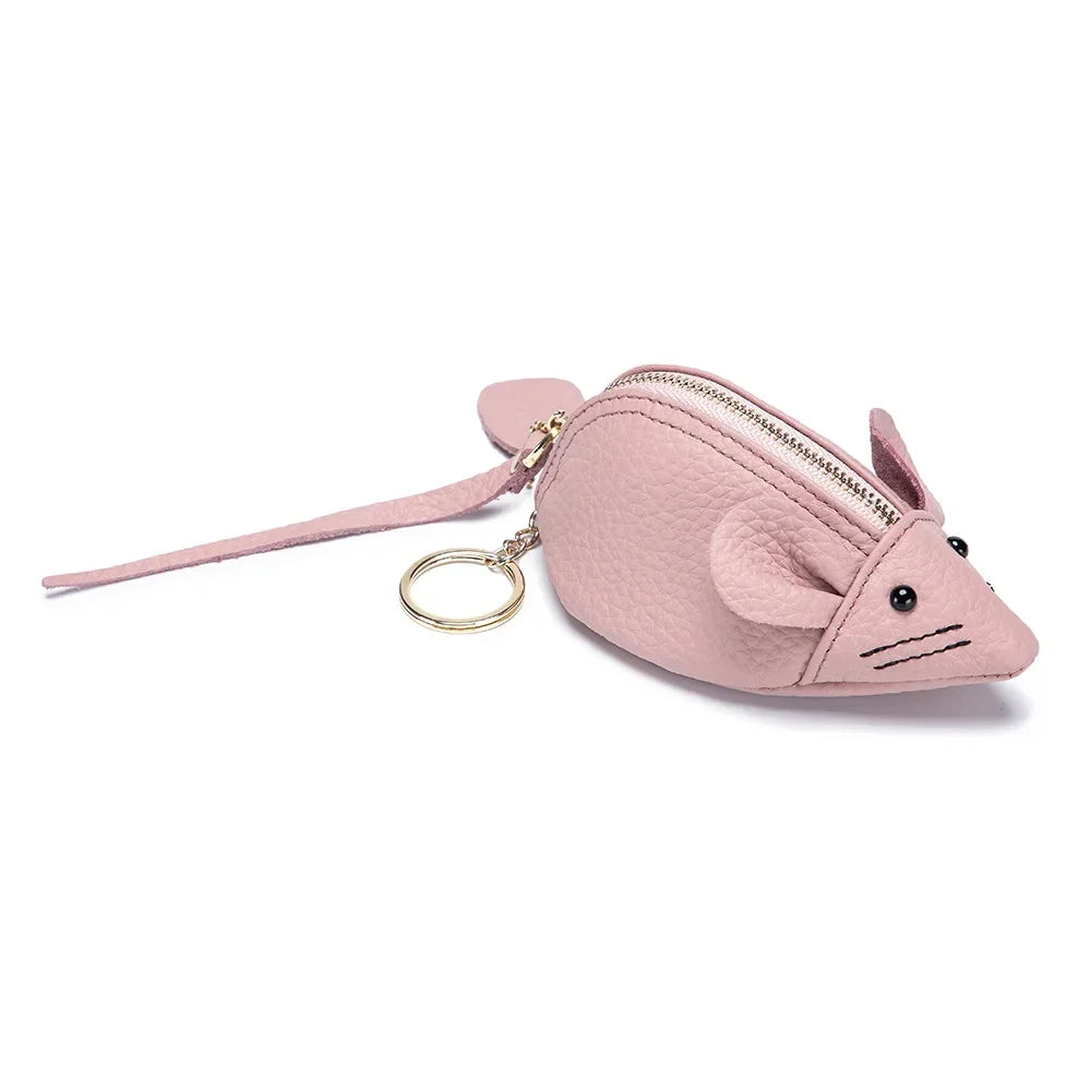 A8077 Cute Animal Design Lady Lipstick Bag Fashion Key Case Wallet Full Grain Cow Leather Vivid Lovely Mini Mouse Shape Purse