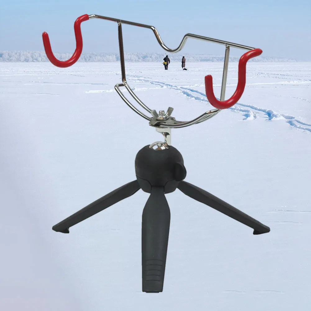 Portable Ice Fishing Rod Holder Adjustable Angle Double-Head Fish Pole Holder Metal Folding Rod Holder for Winter Sea Fishing