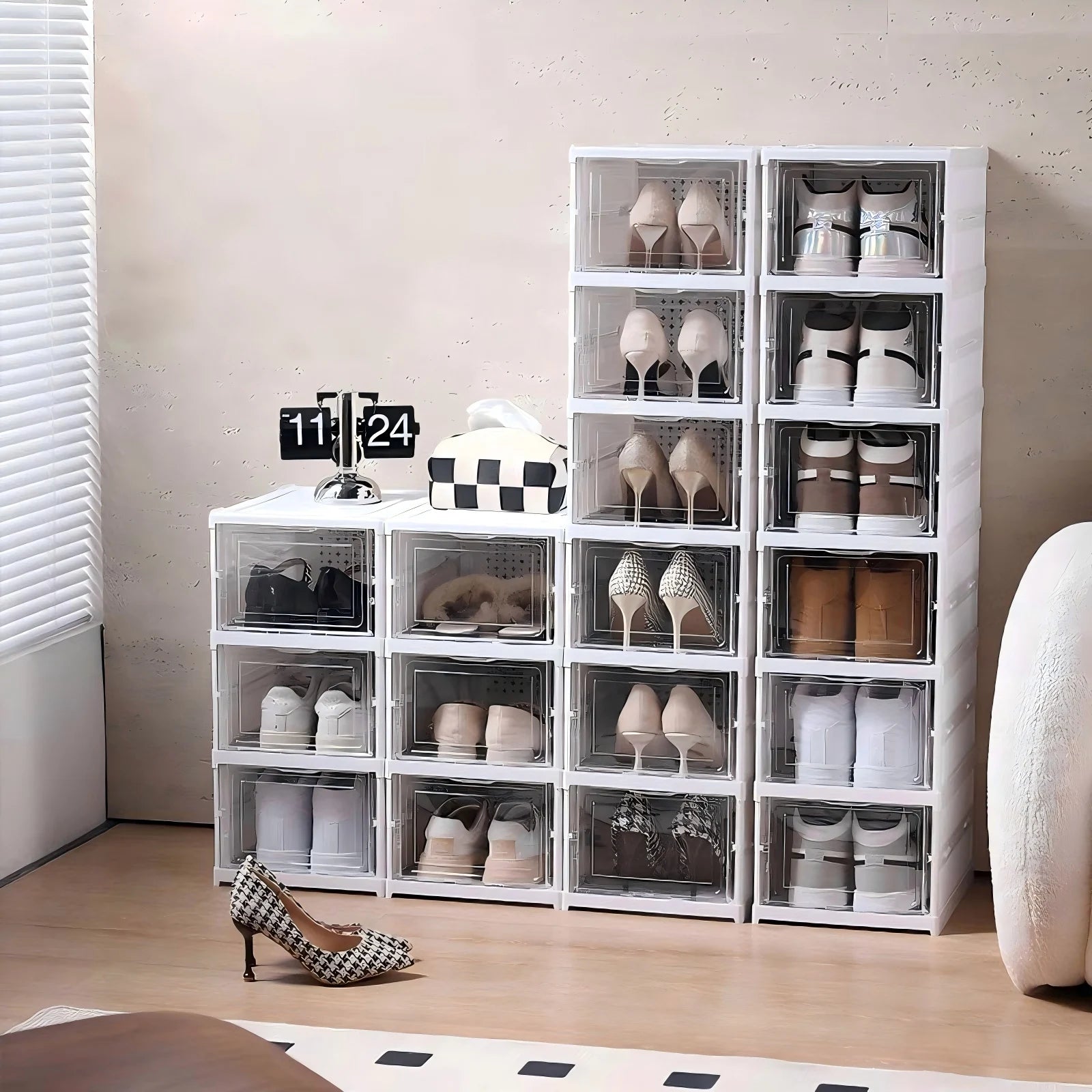 1x/2x Clear Shoes Cabinet Foldable Sneaker Shoes Storage Organizers Dustproof Thickening shoes Boxes High-top Shoe Rack Shelf