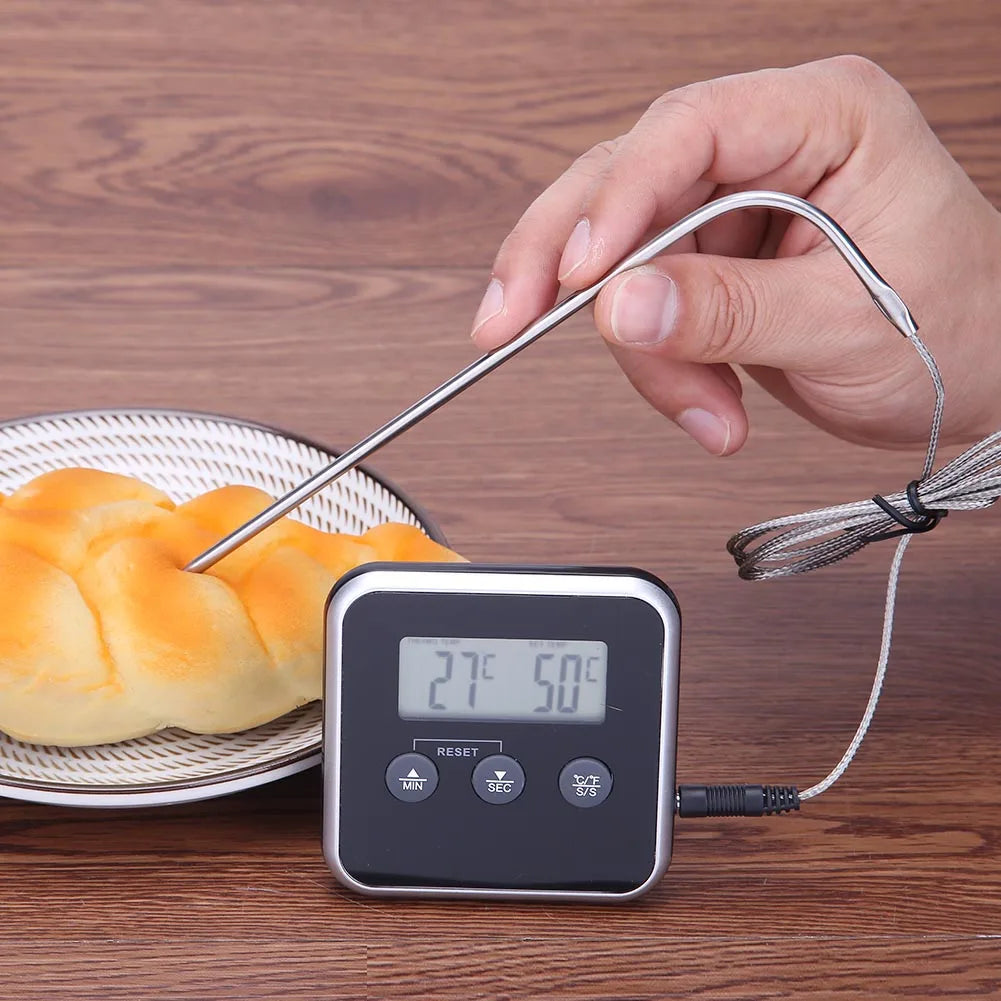 Electronic Thermometer Timer Food Meat Temperature Meter Gauge with Probe Cooking BBQ Thermometer Kitchen Temperature Tools