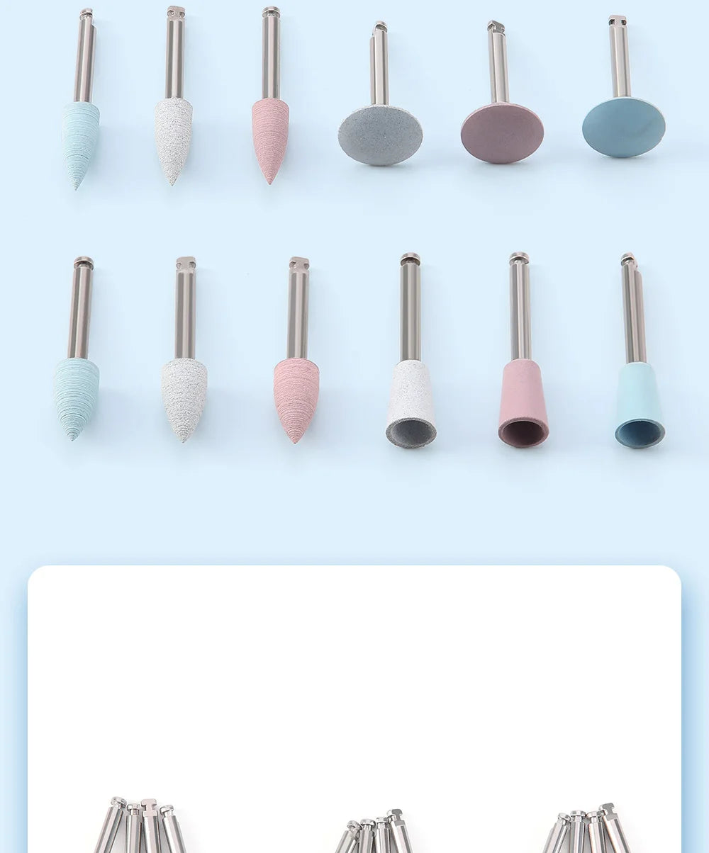 AZDENT 12Pcs/Set Dental Silicone Polishing Rubber Grinding Heads Teeth Polisher 2.35mm RA Finisher for Low Speed Handpiece