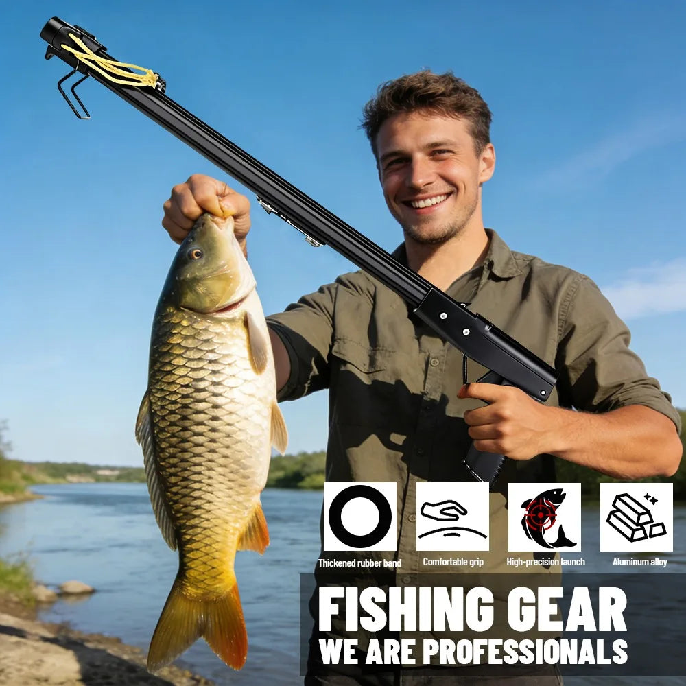 Fishing Slingshot Rod with Reel Long Distance Fishing Tool Portable Fishing Equipment Aluminum Outdoor Adult Fishing Device
