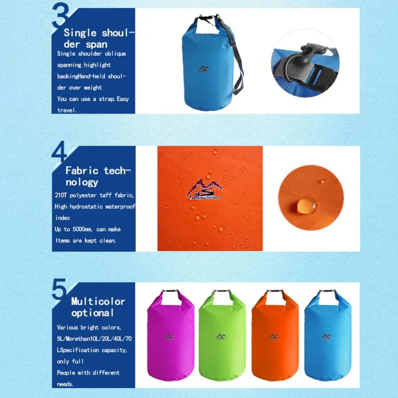 Bolsa Seca Impermeable 5-70L para Kayak, Camping, Rafting y Pesca - Mochila Outdoor