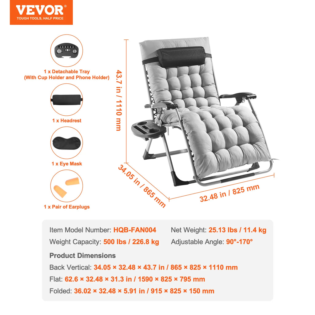 SucceBuy Zero Gravity Chair Zero Gravity Recliner Lounge Chair Adjustable Anti Gravity Chair with Cushion Footrest and Cupholder
