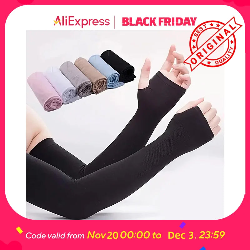 UPF 50+ Sun Sleeves 2-Pack - Cooling Arm Covers for Driving, Cycling, Outdoor Sports, Unisex, Lightweight & Breathable (Black/Gr
