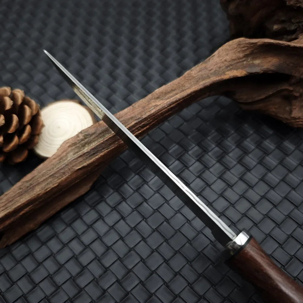 Bamboo Shape Damascus Blade Red Sandalwood Handles Tactical Survival Hunting Knives Camping EDC Self Defense Tools with Gift Box