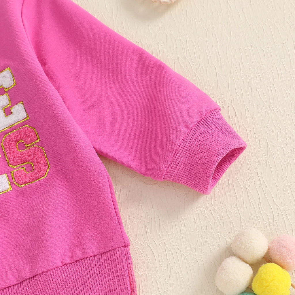 2024Winter Toddler Baby Girls Warm Round Neck Long Sleeve Pullover Sweatshirt Fashion Embroidery Letter Pink Pullover Loose Tops - Firu Total Sales