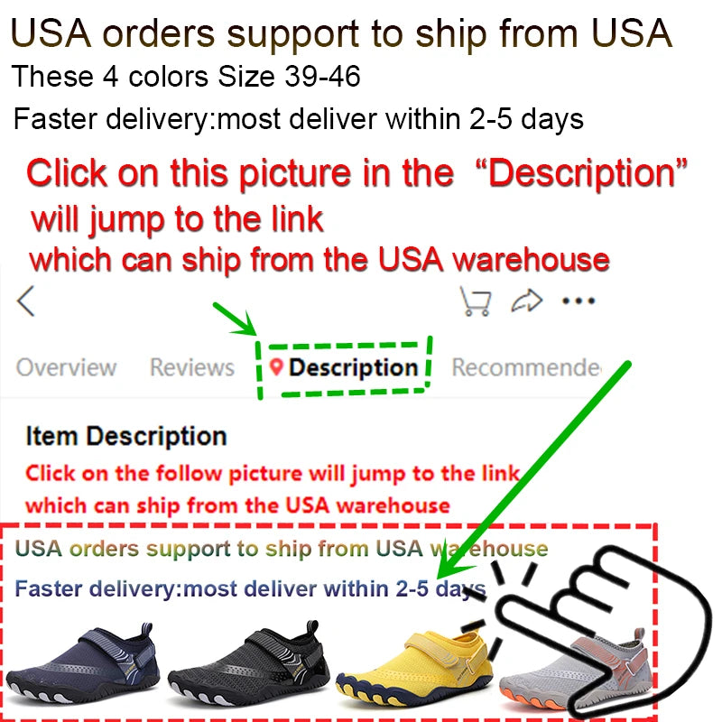 Men Women Water Shoes Quick Dry Non-Slip Five Finger Shoes Outdoor Wading Swimming Barefoot Aqua Shoes Lightweight Sneakers