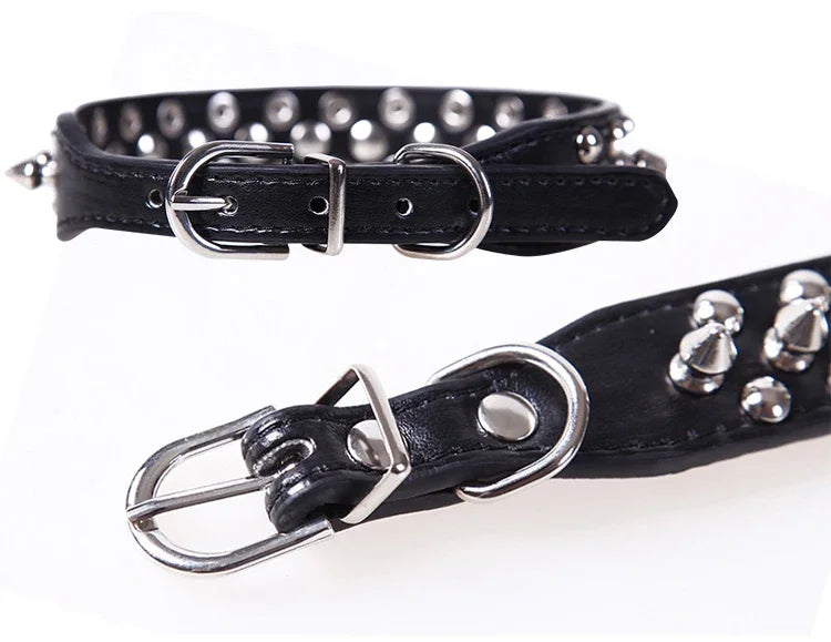 Adjustable Leather Pet Dog Collar Neck Strap Supplies PU Leather Punk Rivet Spiked Dog Collar Pet Collars for Small Dog Cat