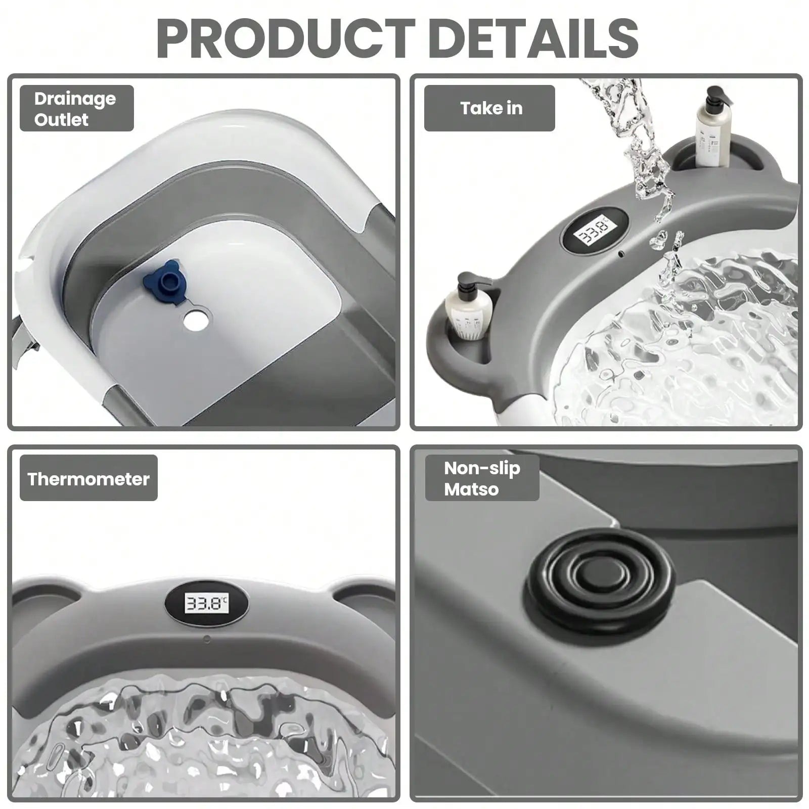 Portable Travel Bathtub, Collapsible Baby Bathtub, with Thermometer &1Soft Floating Cushion, with Drain Hole,For Baby 0-36 Month