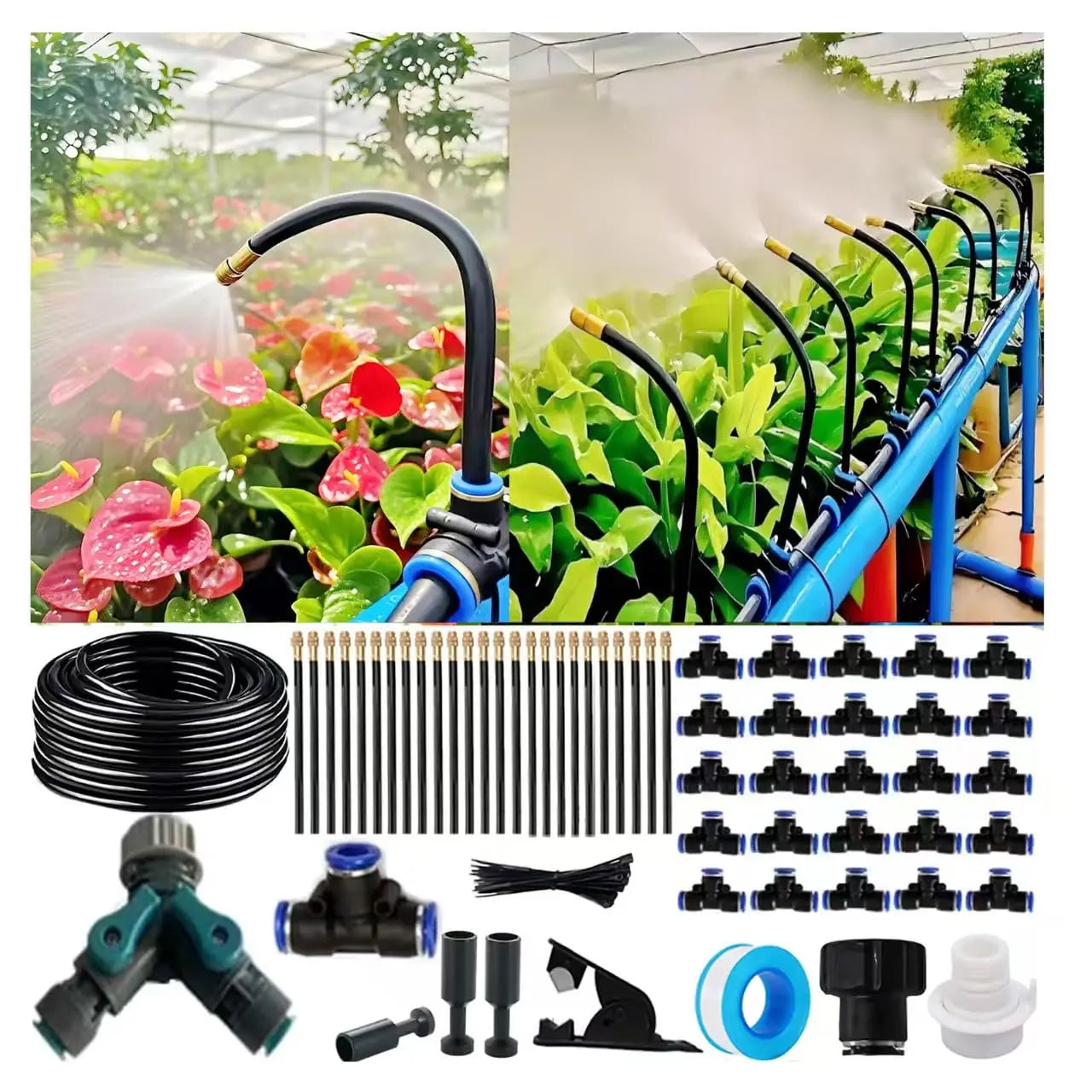 Automatic Drip Irrigation Kit for Potted Plants, 360° Adjustable Sprinklers, Quick Connect Tubing for Garden & Balcony