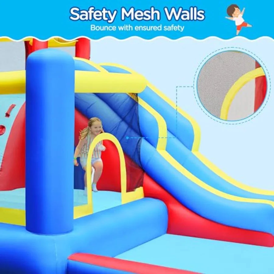 Castillo Inflable 10 en 1 con Tobogán de Agua | PVC Azul | Niños 3-10 Años 🎉 - Firu Total Sales