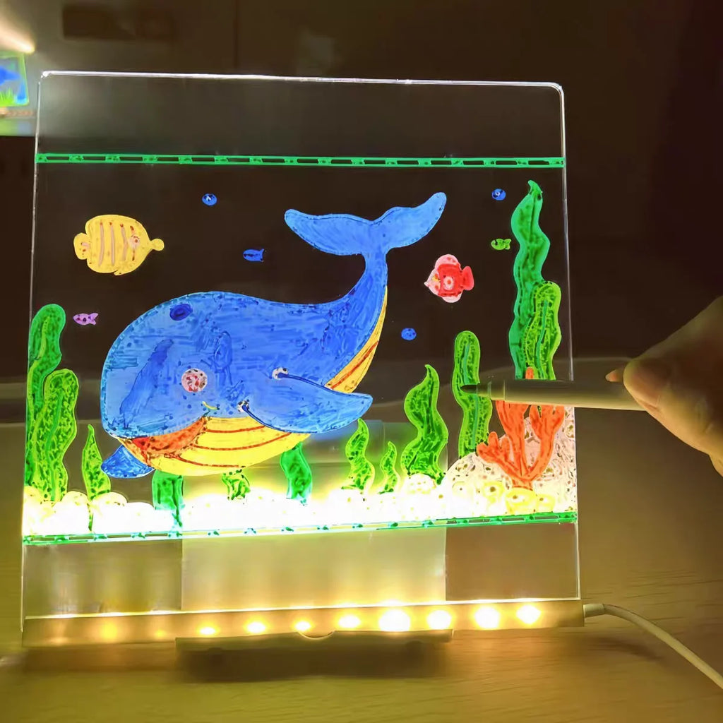Rewritable DIY Children's Glowing Drawing Board Message Lamp With 7 Colorful Pens Light Up Acrylic Message Board