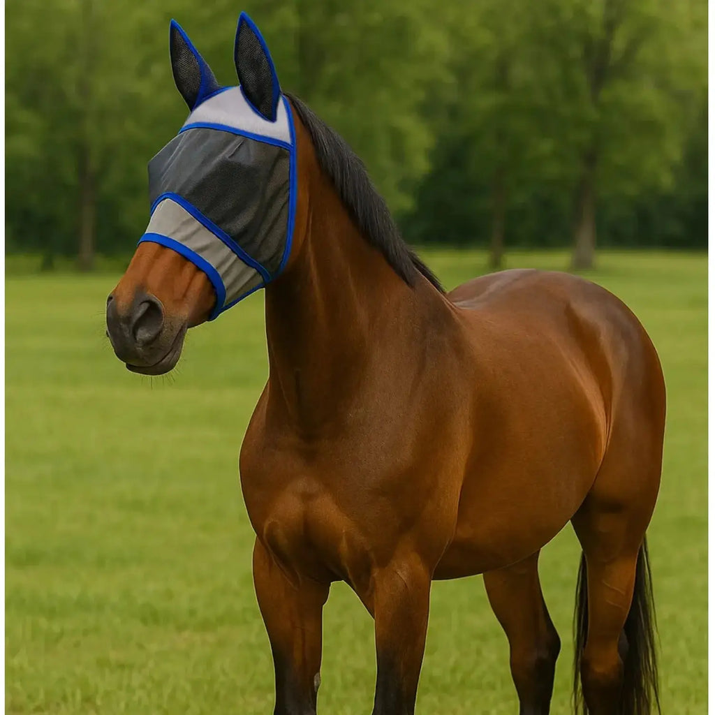 Máscara Antimoscas para Caballo | Malla Ventilada | Protección Solar Ajustable 🐎