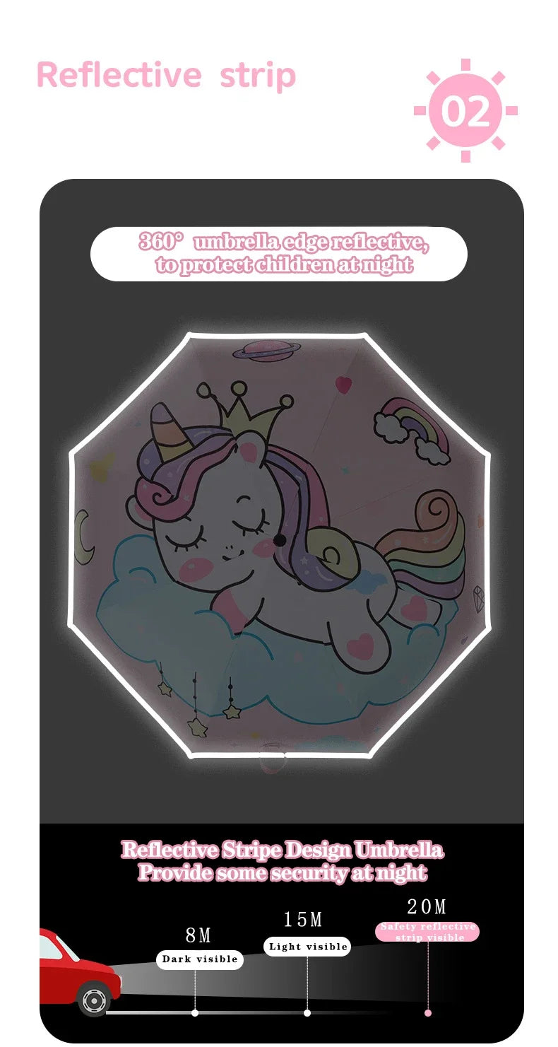 Automatic Umbrella Pink Unicorn Princess Crown Umbrella,Windproof Folding Umbrellas,Reflective Stripe Design Umbrella，No Rebound