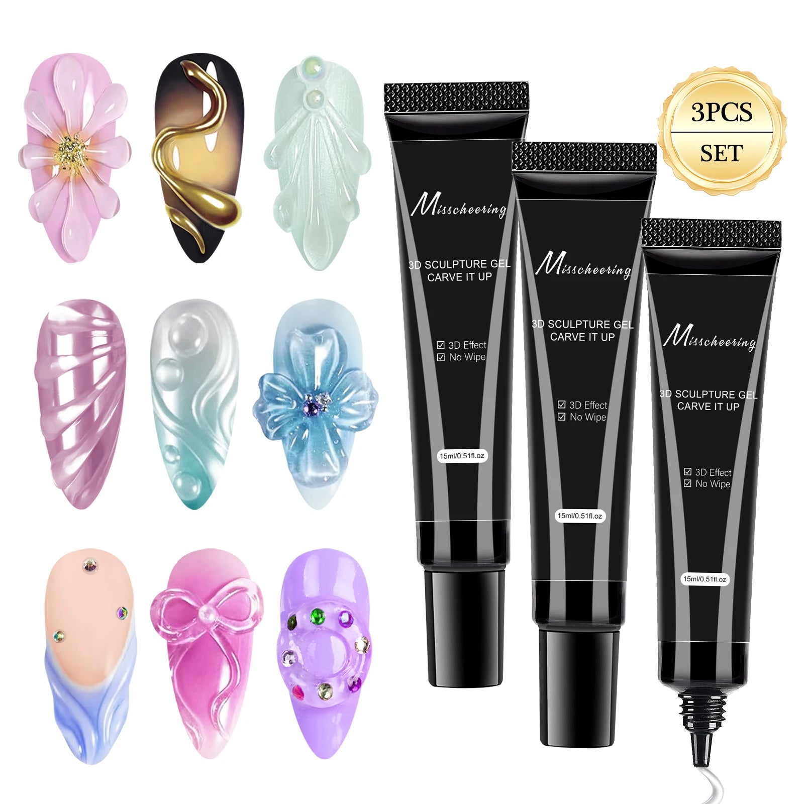 Set 5pcs Gel 3D para Uñas | Escultura DIY | Diseños Impermeables 💅 - Firu Total Sales