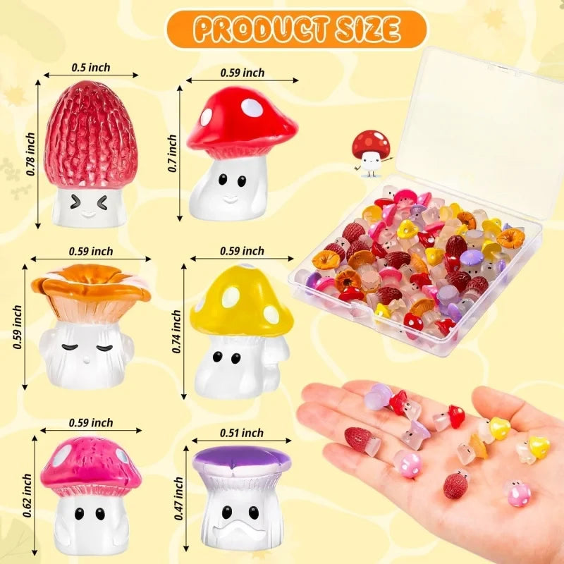 24/48pcs Mini Mushrooms Luminous Cute Tiny Mushroom Figurine for Fairy Garden Terrarium Accessories Decor Micro Landscape Craft