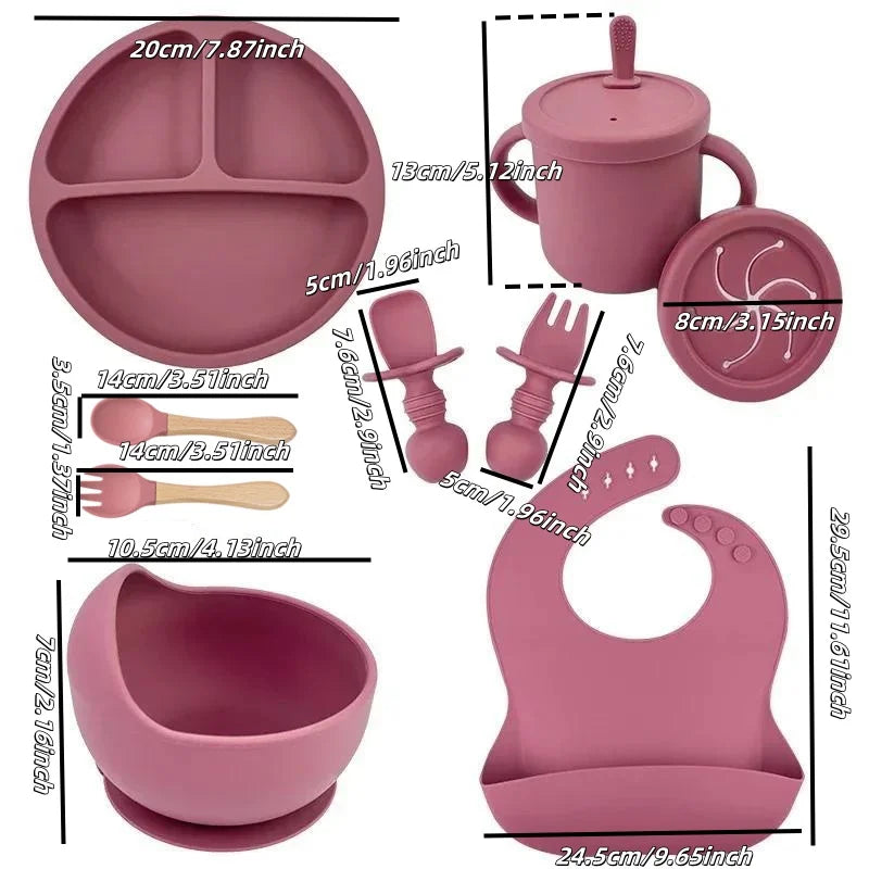 Set de Vajilla de Silicona para Bebé | Bol, Plato, Vaso, Cuchara y Tenedor 🍼