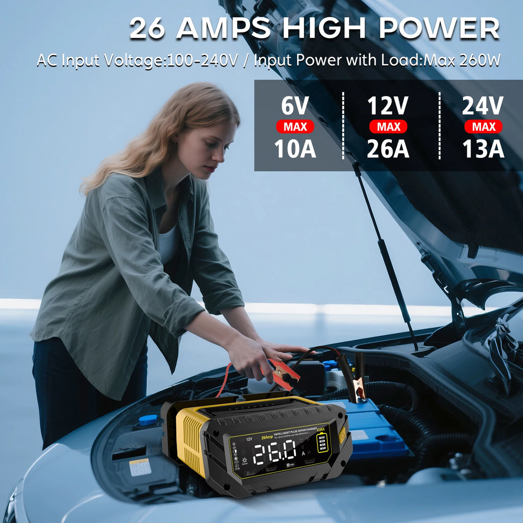 Cargador Inteligente de Batería de Auto 12V 30A | LCD | LiFePO4 y Ácido-Plomo 🔋