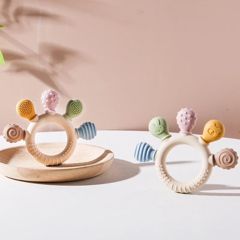 Silicone Teether Ring BPA Free — Baby Chewing Toy | 0-12 Months Gift