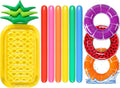 10 Pcs Inflatable Pool Floats Include 3 Swim Tubes Rings 6 Large Inflatable Pool Noodles and Pineapple Pool Raft Floats for Swim