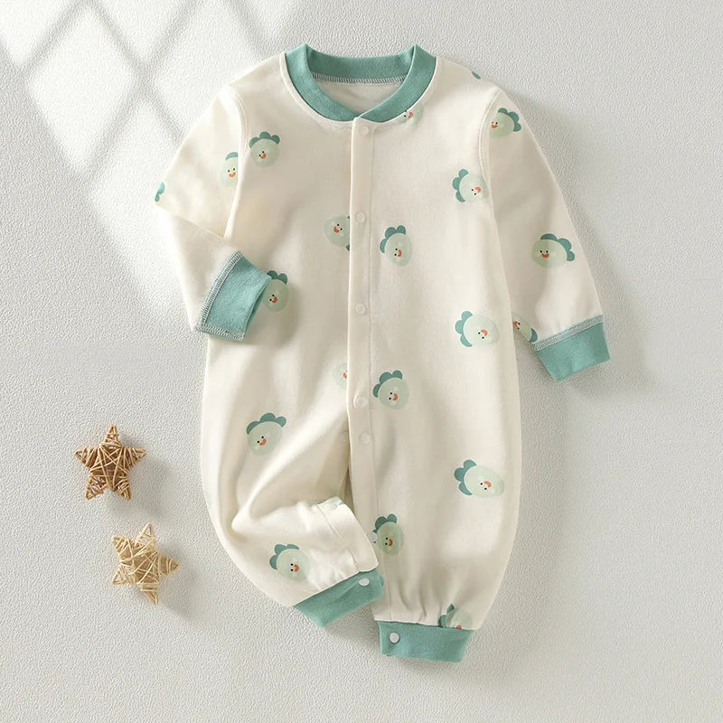 2026 Newborn Baby Romper Spring Autumn 0-24M Girl Boy Cotton Onesie Infant Cartoon Print Soft Breathable Sleepwear Kids Clothing