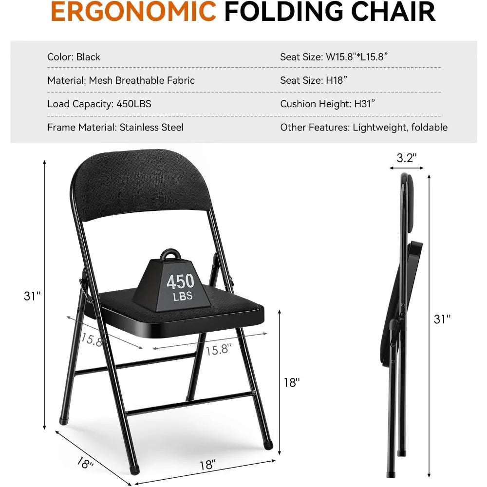 Folding Chairs with Cushion - Foldable Chairs 10 Pack Heavy Duty Steel Frame, 450lb Capacity Padded Seats for Indoor/Outdoor Par