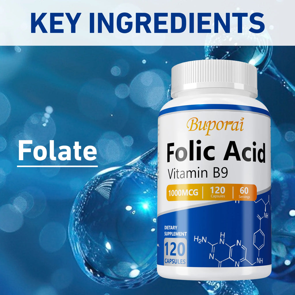Folic Acid - Brain and Digestive Function, Liver Support, and Healthy Nervous System - 120 Capsules