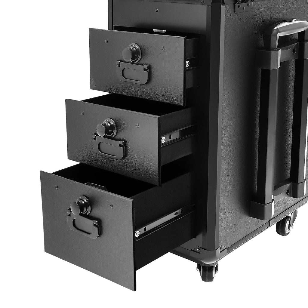 Tattoo Suitcase Mobile Tattoo Trolley Case Rolling Makeup Train Case W/ 3 Drawers for Nail Art Embroidery Hairdressing