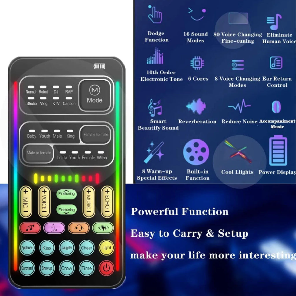 Cambiador de Voz Portátil | 8 Efectos de Sonido | Bluetooth | Streaming en Vivo 🎤