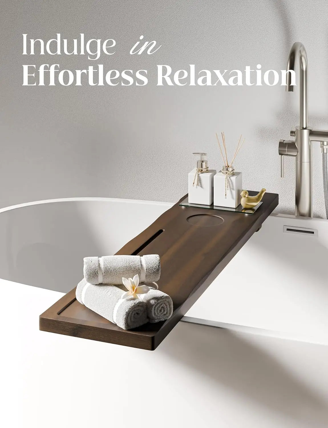 Acacia Bathtub Tray Caddy with Adjustable Legs - Bath Tub Tray for Freestanding Tubs - 39x9.75 Inch Large Wooden Anti-Ti