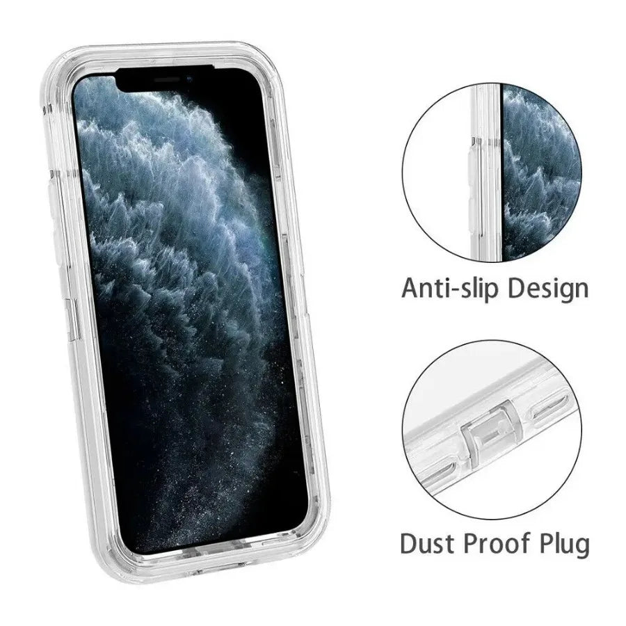 For iPhone 16 15 14 13 12 11 Pro Max XS XR 8 7 Plus 3 IN 1 Clear Heavy Shockproof Phone Case Hybrid PC+TPU Cover With Belt Clip - Firu Total Sales