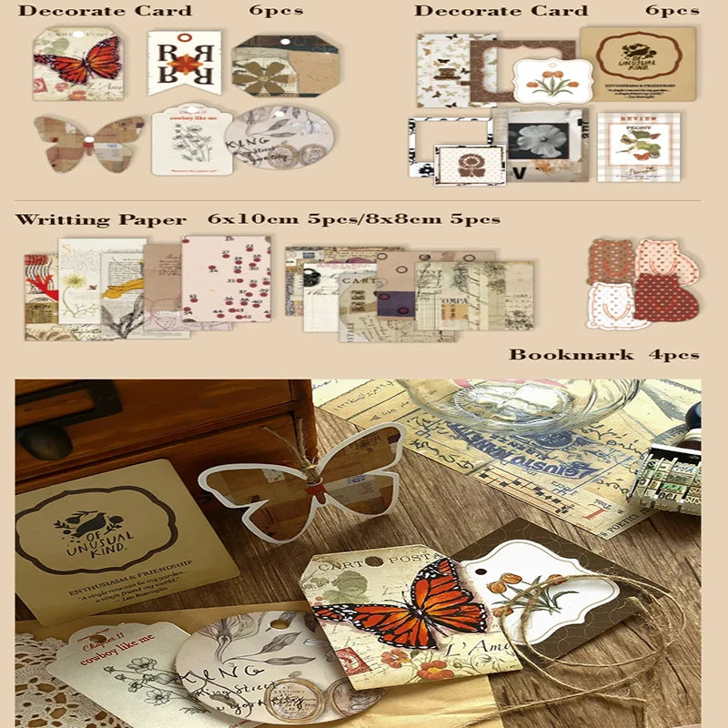 Retro scrapbook supplies, aesthetic diary tool kit, material paper set, simple Instagram style background, handmade DIY material