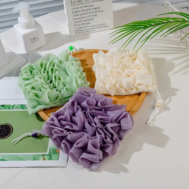 Two-in-one Bath Towel Can Put Soap Bath Ball Portable Double-sided Bath Flowers Skin Care Exfoliation Body Scrub Containers